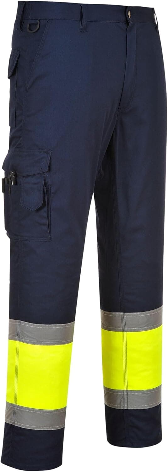 Detalle de Portwest Pantalone E049 da lavoro con tasche e bande riflettenti EN ISO 20471