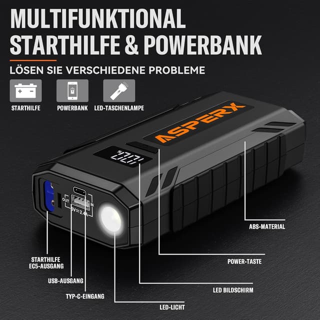 Thumbnail 2 de ASPERX Starthilfe Powerbank 3000A Jump Starter