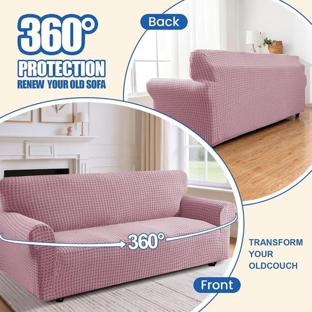 Detalle de YSTELLAA Copridivano 2 posti con braccioli rosa, elasticizzato universale antiscivolo e lavabile