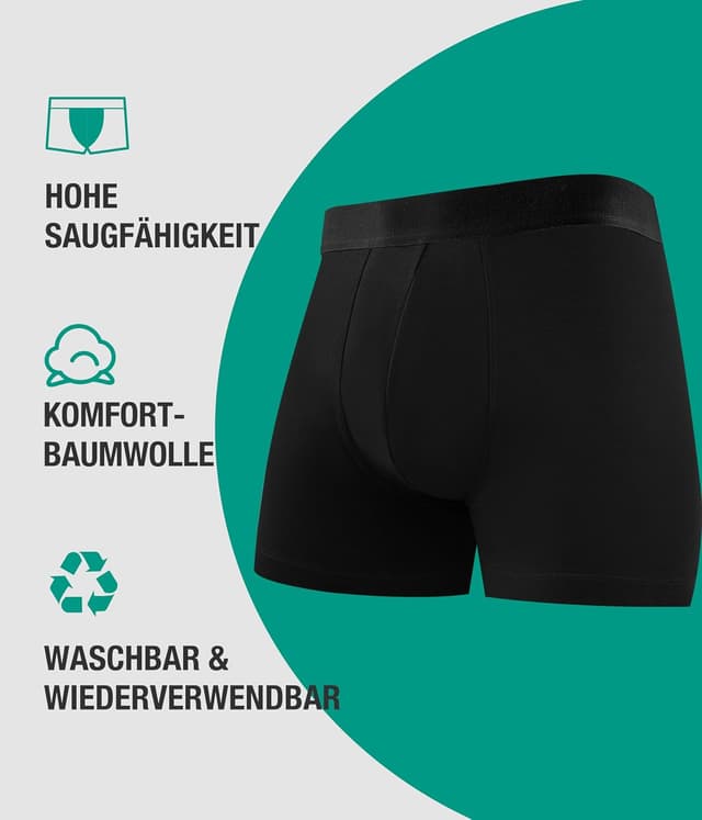 Detalle 2 de BEENIUBEE Inkontinenz Pants Männer im 3er-Set mit saugfähigem Pad (bis 100 ml), waschbar und wiederverwendbar, Schwarz, XL