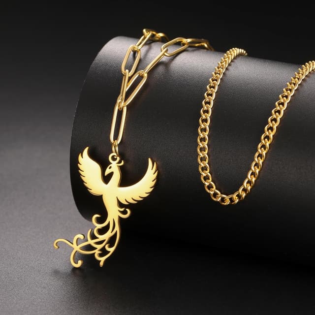 Detalle 2 de EUEAVAN Phoenix-Halskette für Damen mit Phönix-Anhänger „Rising Phoenix“ aus Edelstahl