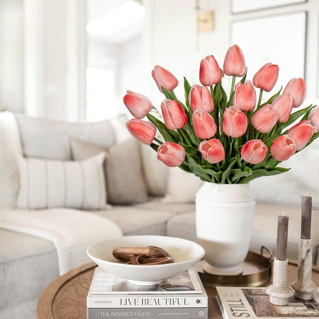 Detalle de Briful 20er Set künstliche Tulpen mit Real-Touch Latex (Polyurethan) – Deko für Home, Hochzeit & Party