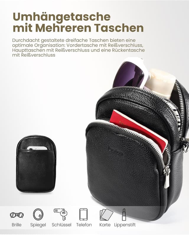 Detalle de befen Echtleder Handytasche zum Unhängen für Damen mit RFID-Blockierung und Kartenfächern