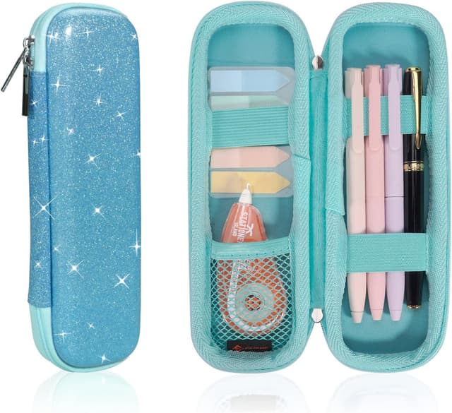 Detalle de Trousse scolaire FINPAC en EVA zippée compacte (bleu pailleté) — pour crayons et petits accessoires