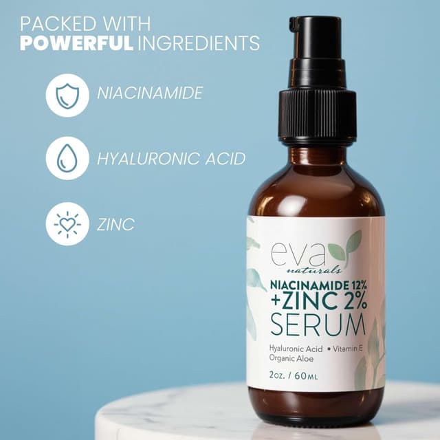 Detalle 2 de Eva Naturals Niacinamide 12% + Zinc Serum (2 Pack) for Dark Spots, Pores & Redness