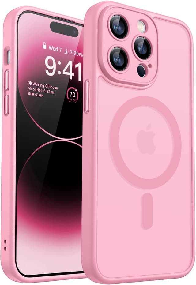 Detalle de CANSHN Magnetic iPhone 14 Pro Max Case (6.7") with full camera protection, MagSafe compatible – Pink