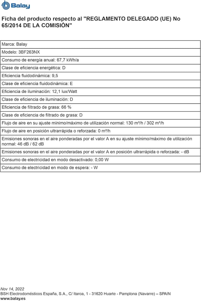 Thumbnail 7 de Balay 3BF263NX Campana Extractora Integrable 53cm Gris Metalizado