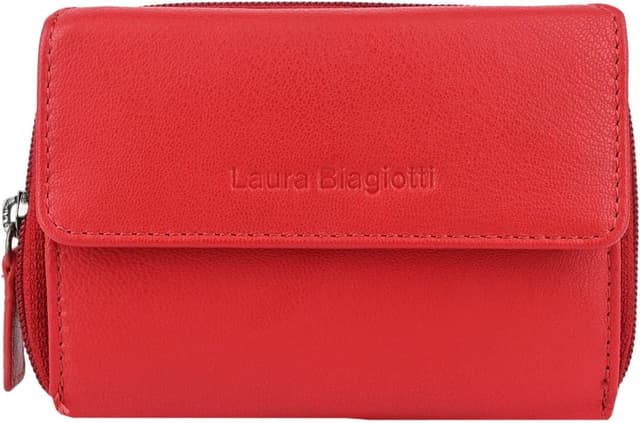 Detalle de Portefeuille femme Laura Biagiotti en cuir véritable, intérieur multicolore et porte-monnaie zippé