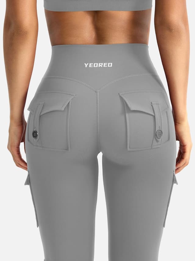 Detalle de YEOREO CoreFlex Damen Flare Leggings mit 4 Taschen – High Waist, Seamless Push-up & blickdicht
