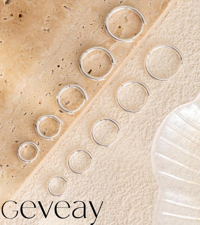 Detalle de Geveay sterling silver hoop earrings set for women (5 pairs) – small huggies, helix and cartilage sizes