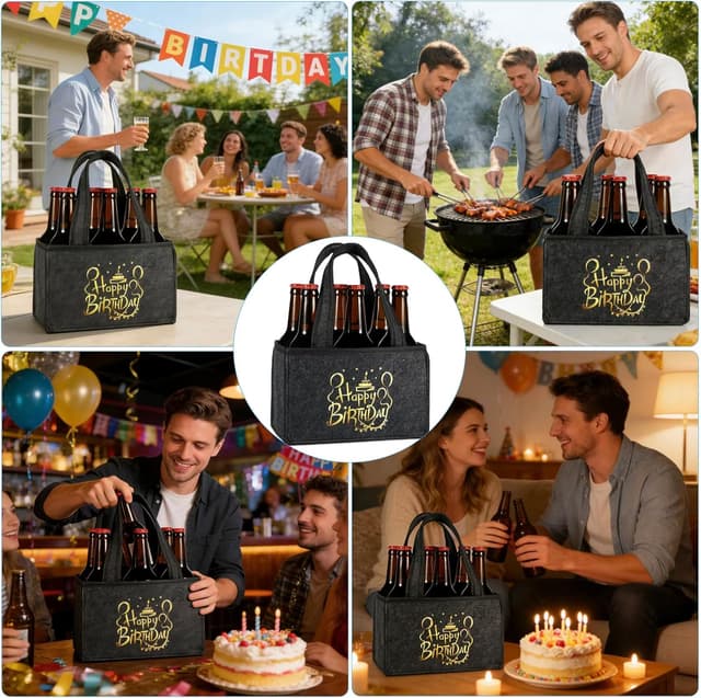 Thumbnail 6 de Ani cy Männerhandtasche Bier als witziges Geburtstagsgeschenk mit „HAPPY BIRTHDAY“ (Filz-Flaschentasche)