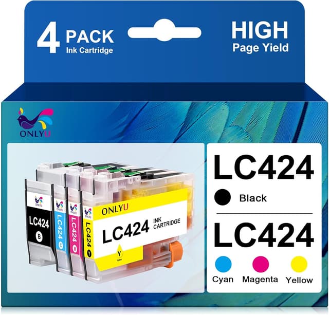 Detalle de ONLYU LC424 kompatible Brother LC424 für DCP-J1200W/DCP-J1200WE – 1× Schwarz, 1× Cyan, 1× Magenta, 1× Gelb