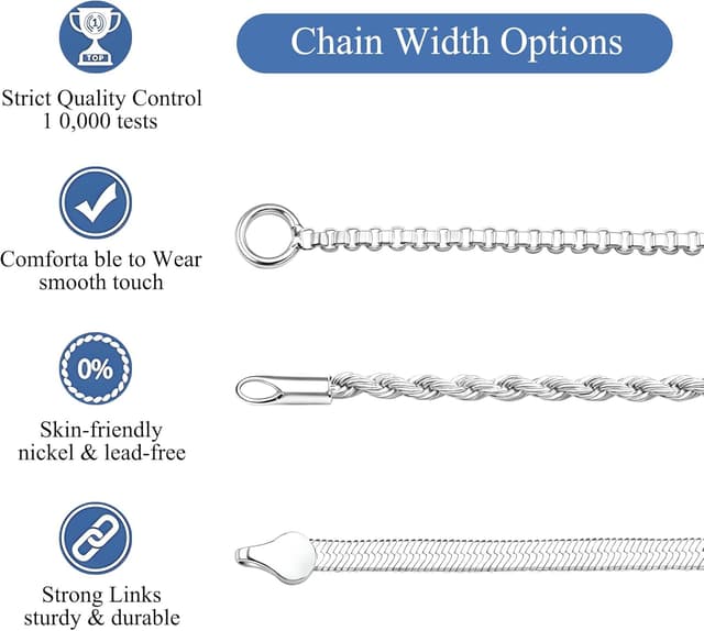 Detalle de Kraven Damen Halskette aus 925 Silber ohne Anhänger – Rombus-Kettenglieder, in 40/45/50/55/60 cm