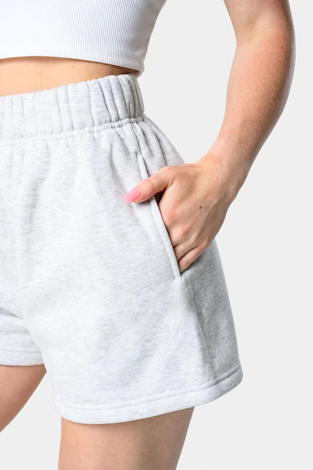 Detalle de Kamo Fitness CozyTec Sweat Shorts for Women — High Waisted Lounge Cotton Shorts with Pockets