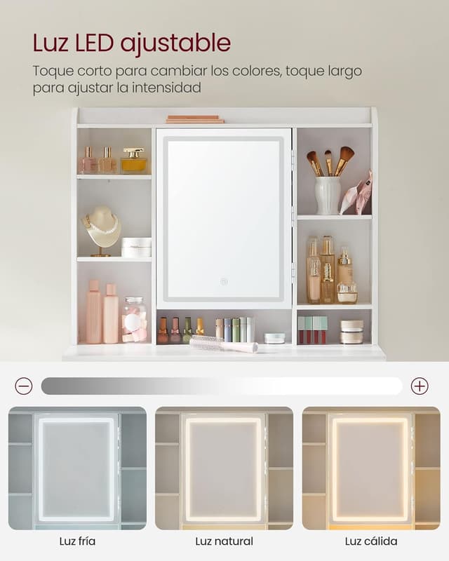 Detalle 2 de VASAGLE Tocador con Luces LED RGB y 2 Cajones 💄