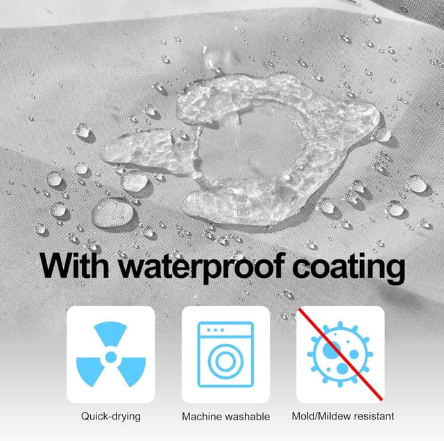 Detalle de DUFU Rideau de douche à séchage rapide en polyester imperméable 180x200 cm avec 12 crochets (gris vagues)