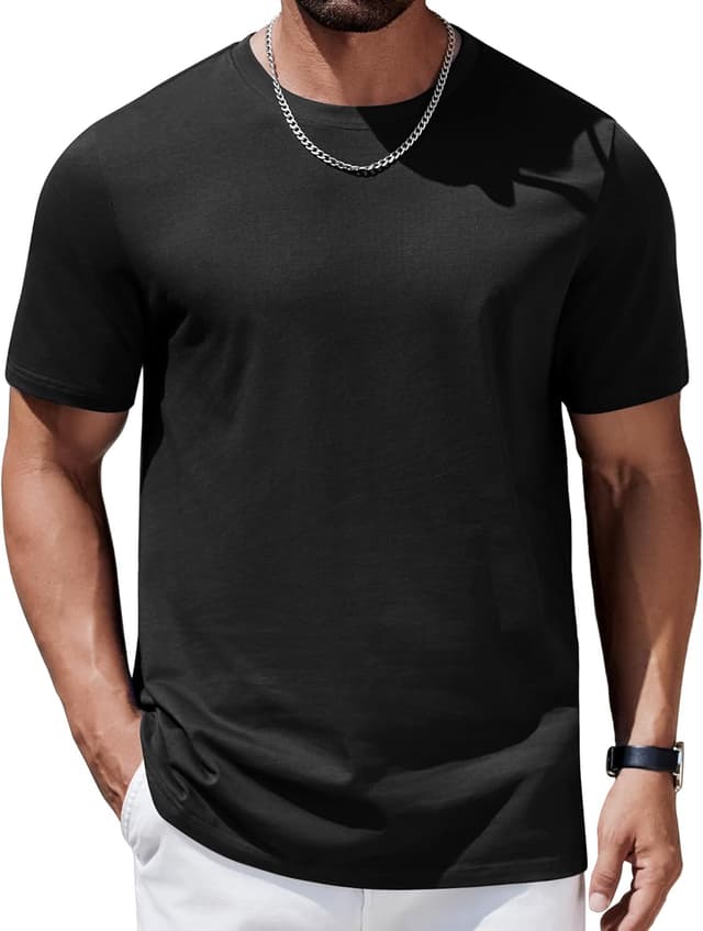 Detalle de COOFANDY T-Shirt homme manches courtes col rond en coton bio (tees unicolore basic)