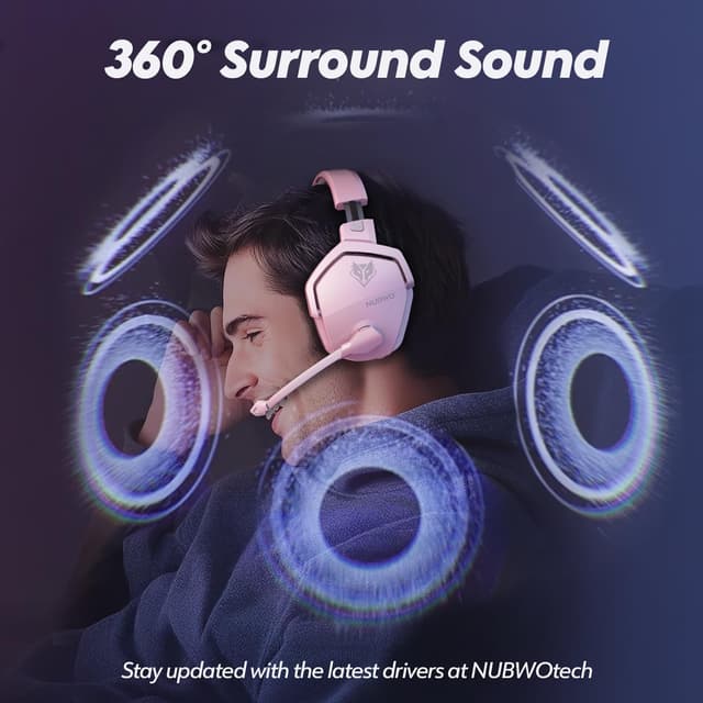 Detalle 2 de NUBWO G06 cuffie gaming wireless 2,4 GHz rosa