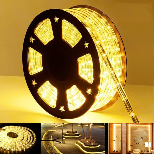 Detalle de Jnaurb 150ft Outdoor LED Rope Lights (1080 LEDs), 8 Modes, Connectable & Waterproof (Warm White)