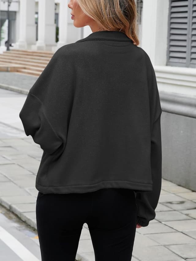 Detalle de Famulily women’s drawstring hem full-zip fleece cropped sweatshirt jacket with pockets (S–XL)