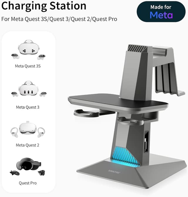 Detalle de ANNAPRO CD1 Charging Dock for Meta Quest 3S/3 and Quest 2 with Retractable Cable and RGB Lighting