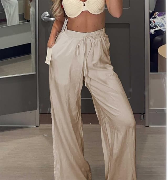 Detalle 2 de Duyang Womens Cotton Linen Palazzo Pants wide-leg trousers