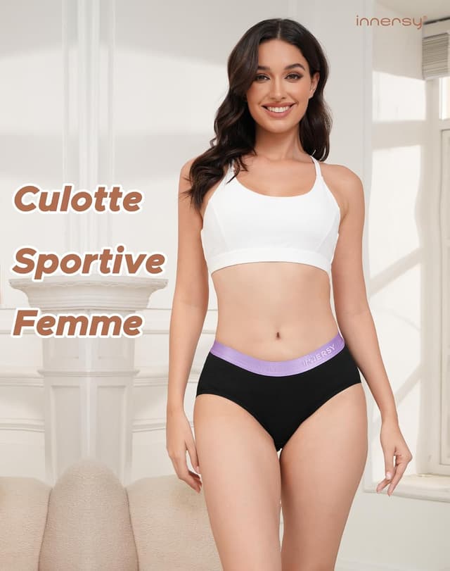 Detalle de INNERSY lot de 6 culottes femme en coton à taille mi-basse, confort stretch