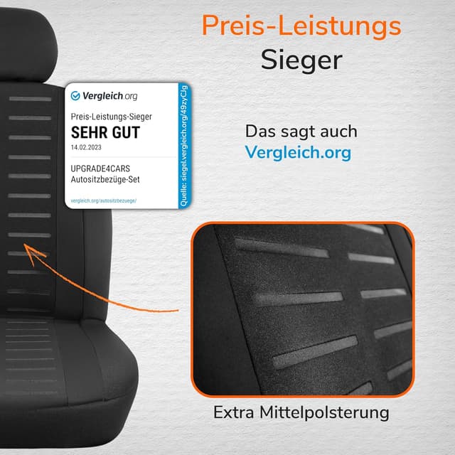 Detalle de Upgrade4cars Autositzbezüge Set für die Vordersitze (Version 2026) – Universal in Schwarz