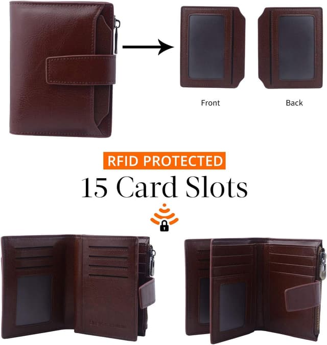Detalle de Small Leather Purse for Women RFID Blocking Bifold Wallet with ID Window