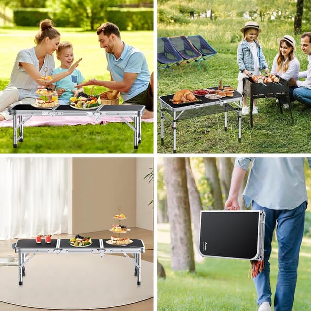 Detalle de Anbte Folding Camping Table (Aluminium) with Storage Net, 3 adjustable heights