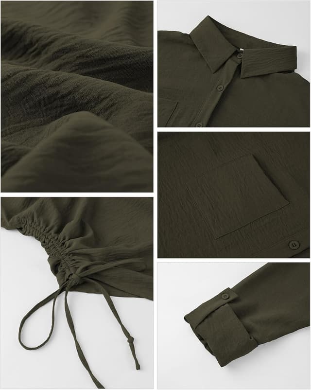 Detalle 2 de Tanmolo Damen Longbluse mit V-Ausschnitt, Knopfleiste und Kordelzug (Langarm/Tunika)