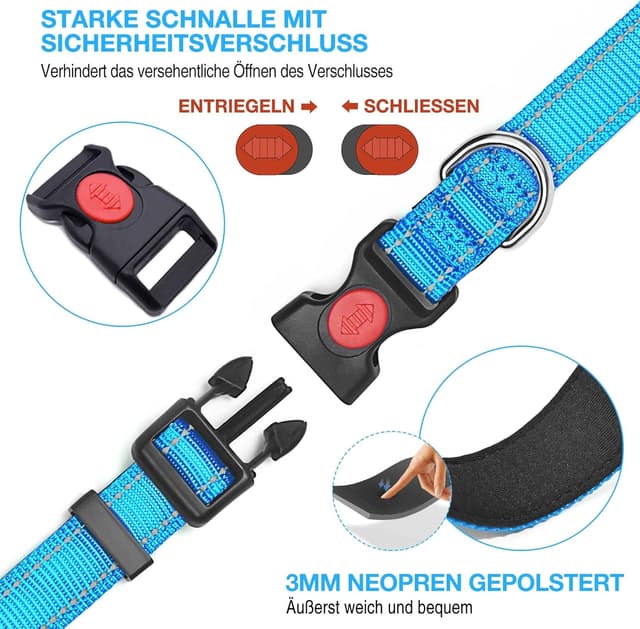 Detalle de haapaw reflektierendes gepolstertes Hundehalsband aus Neopren mit einstellbarem Nylonband