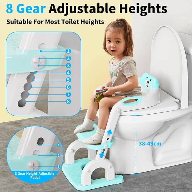 Detalle de Toilettensitz Kinder mit Treppe 2-in-1 DREI Treppe – höhenverstellbarer WC-Aufsatz für Jungen & Mädchen
