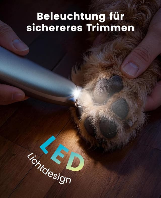 Detalle 2 de oneisall Pfotentrimmer Extra Leise mit LED-Licht – Hunde- und Katzen-Trimmer für Pfoten, Ohren, Augen & mehr (Silber)
