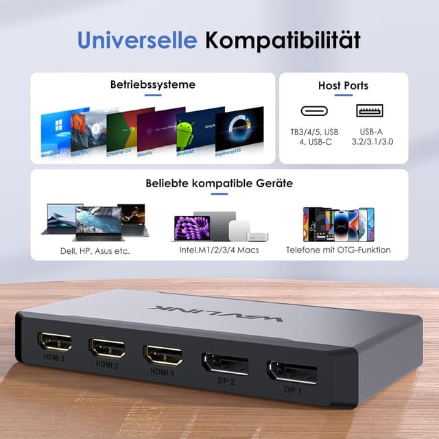 Thumbnail 6 de WAVLINK Dockingstation Triple Monitor für macOS (M1–M4) – 3 HDMI/2 DP, 4K@60Hz und 100W Power Delivery