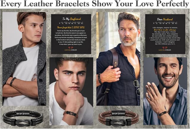 Thumbnail 5 de BTYSUN Leather Infinity Cuff Bracelet for Men