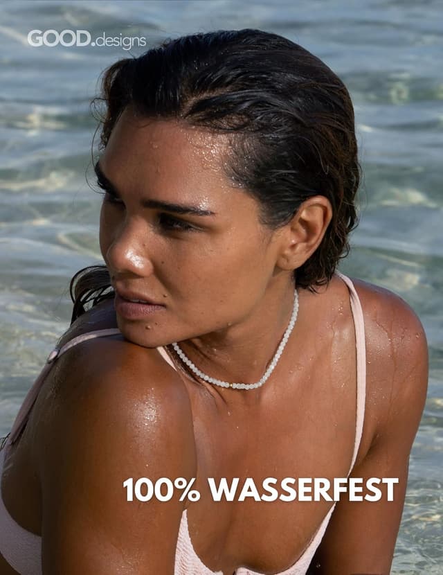 Detalle de GD GOOD.designs Perlenkette für Damen mit echten facettierten Natursteinen (4 mm) und 18K Vergoldung, verstellbar 40–45 cm