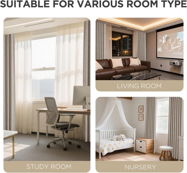 Thumbnail 6 de Joydeco 100% Blackout Linen Curtains (2 Panels) — Thermal Insulated Drapes for Bedroom, Rod Pocket & Back Tabs