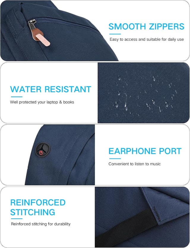 Detalle de RAVUO Water-Resistant Backpack for Men (15.6 inch laptop) – Blue