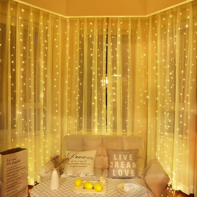 Detalle de A.bigwhale Lichtervorhang 2x2 m mit 200 warmweißen LEDs (2 Stück) – USB Lichterkette für innen