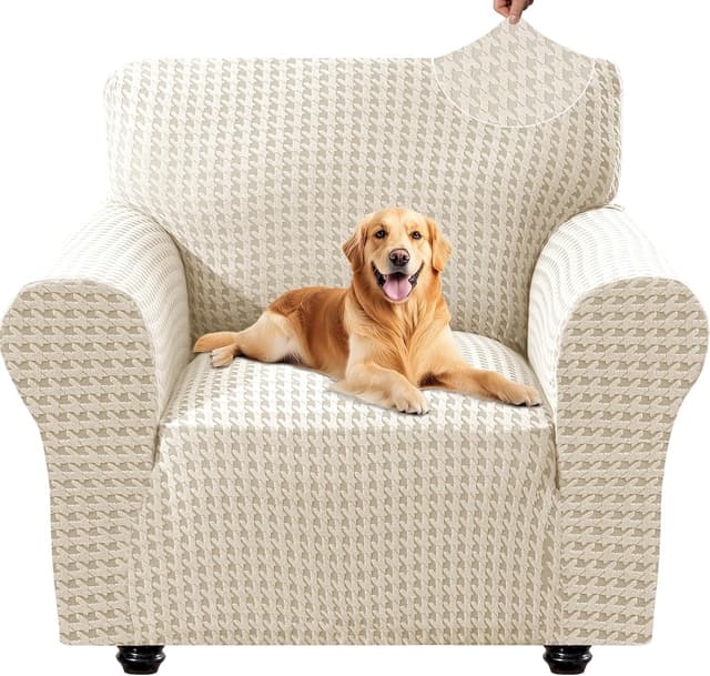 Detalle de YSTELLAA housse canapé 1 place beige antidérapante