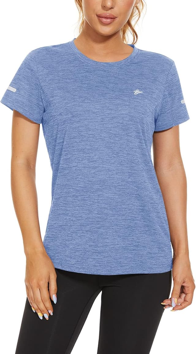 Detalle de KEFITEVD Ladies Short Sleeve Sport Top – Quick-Dry Running T-Shirt with Reflective Details