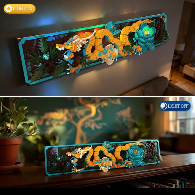 Detalle 2 de JMBricklayer Mythic Dragon Tiles 70020 : kit de construction de carreaux à assembler pour mur décoratif