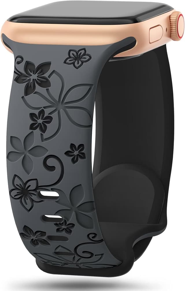 Detalle de Floral Engraved Soft Silicone Strap (Two-Tone) Compatible with Apple Watch 38/40/41/42/44/45/46/49mm
