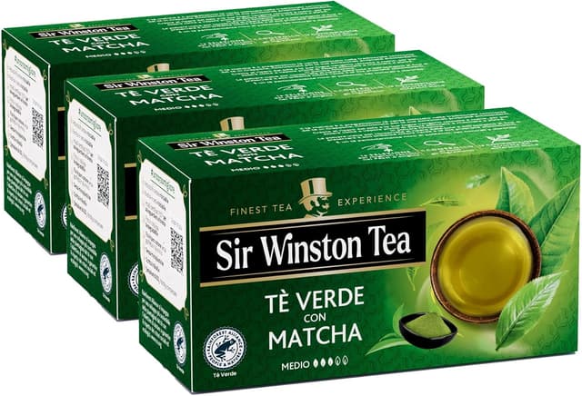 Detalle de Sir Winston Tea Tè Verde Matcha con 60 filtri (3 confezioni da 20) – senza lattosio, glutine e allergeni, vegan