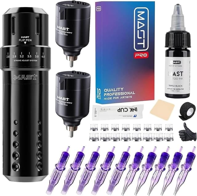 Detalle de Mast Flip kit penna rotativa senza fili per tatuaggio – con 2 batterie e aghi intercambiabili, 7 opzioni di corsa