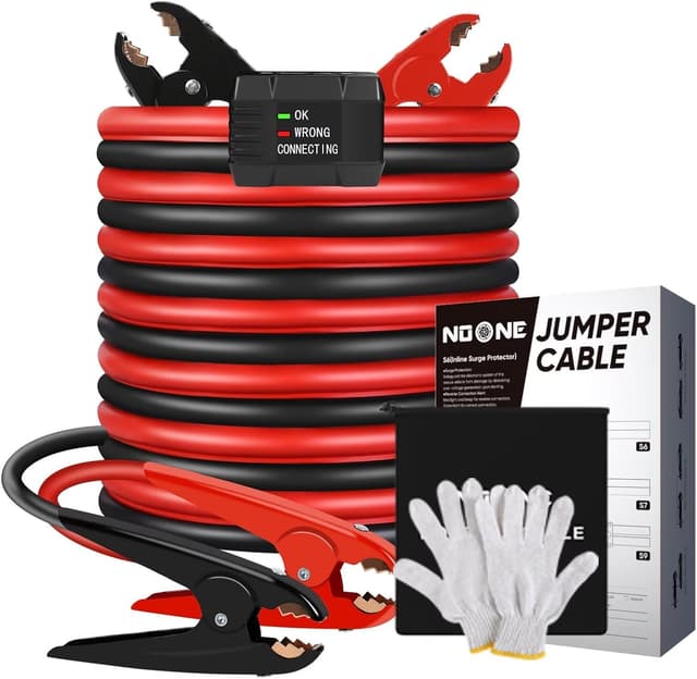 Detalle de NOONE 2 Gauge 20FT Heavy-Duty Jumper Cables (800A) with Reverse Polarity Protection for SUVs & Trucks