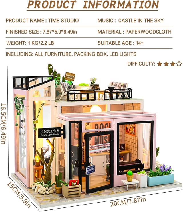 Detalle 2 de Spilay Miniatur Haus „Zeit-Studio“ DIY Miniature House mit LED-Licht (Bastelset im Maßstab 1:24)