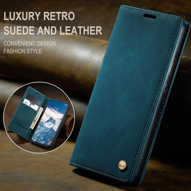 Detalle 2 de QLTYPRI Hülle für Samsung Galaxy A25 5G – Vintage Flip-Case mit Kartenfach, Geldslot & Ständer, Blau