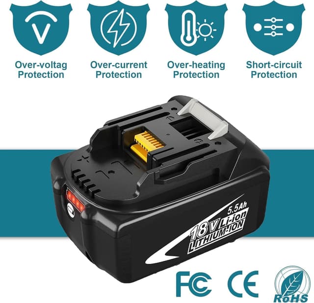 Detalle de Lot de 2 batteries Dosctt 18 V 5,5 Ah (BL1850B) compatibles Makita BL1850B/BL1860B